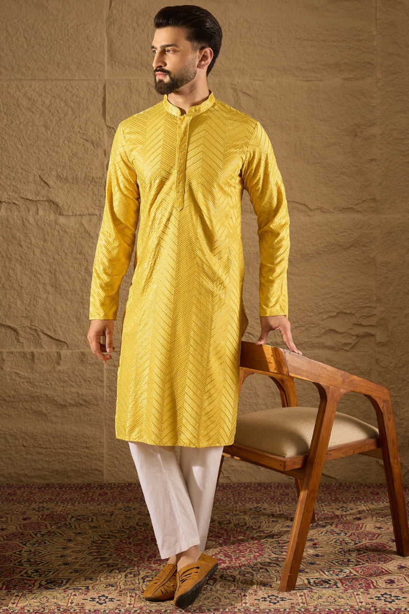 Yellow Viscose Rayon Solid Embroidered Straight Kurta HOPMKU1204 | Des