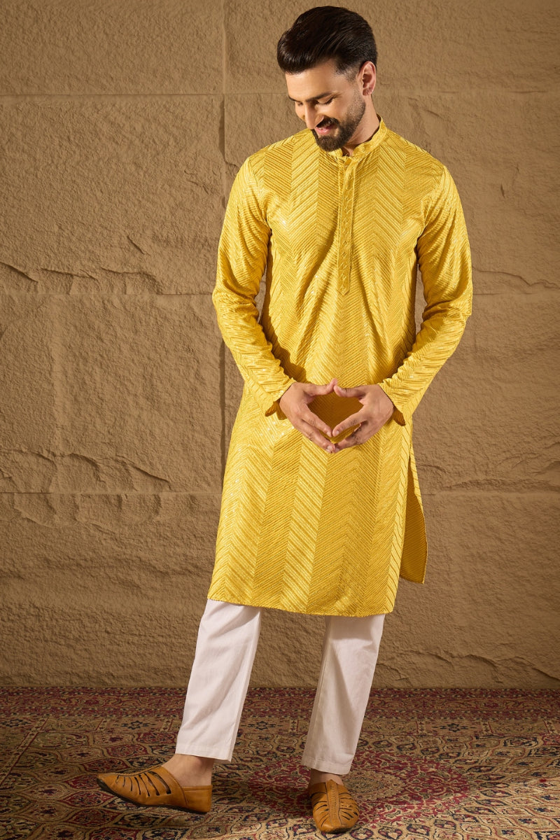 Yellow Viscose Rayon Solid Embroidered Straight Kurta HOPMKU1204 | Des
