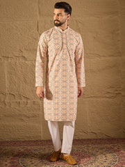 Ethnic Bay Men Multi Viscose Rayon Geometric Embroidered Straight Kurta-MKU1210