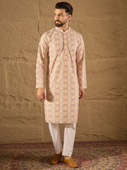 Ethnic Bay Men Multi Viscose Rayon Geometric Embroidered Straight Kurta-MKU1210
