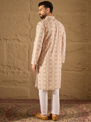 Ethnic Bay Men Multi Viscose Rayon Geometric Embroidered Straight Kurta-MKU1210