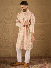 Ethnic Bay Men Multi Viscose Rayon Geometric Embroidered Straight Kurta-MKU1210