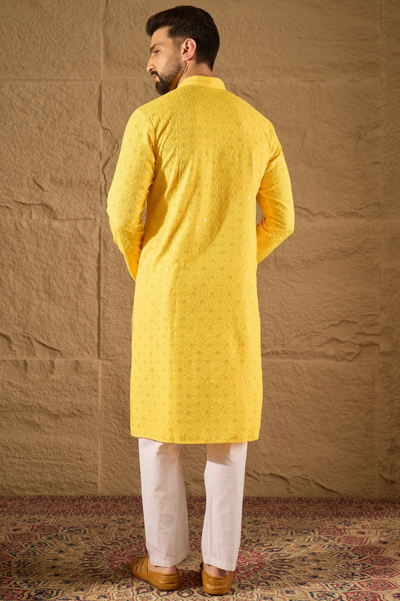 Yellow Viscose Rayon Solid Embroidered Straight Kurta HOPMKU1212 | Des