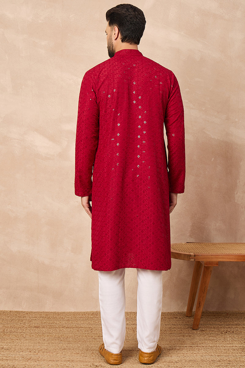 Maroon Viscose Rayon Solid Embroidered Straight Kurta HOPMKU1226 | Des