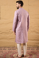 Lavender Viscose Rayon Embroidered Mandarin Collar Straight Kurta MKU1233