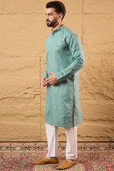 Blue Viscose Rayon Embroidered Mandarin Collar Straight Kurta MKU1234