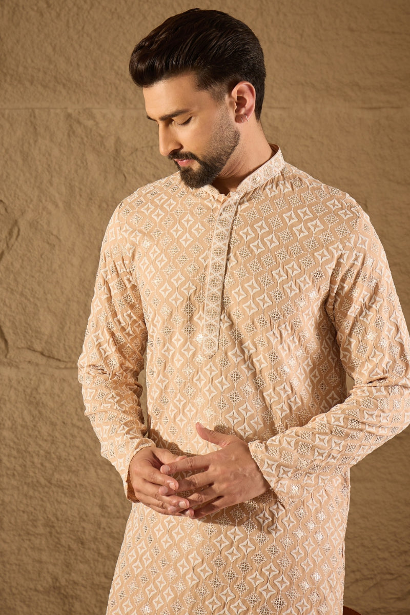 Beige Viscose Rayon Solid Embroidered Straight Kurta HOPMKU1235 | Desi