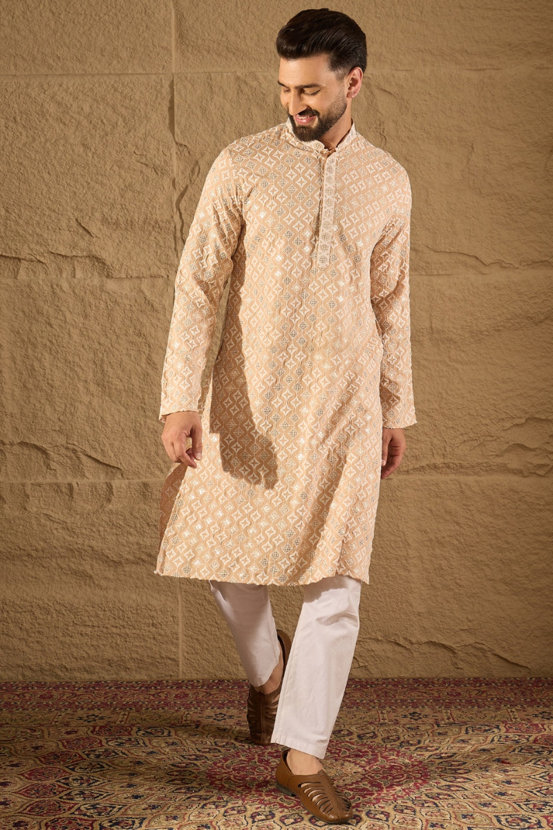 Beige Viscose Rayon Solid Embroidered Straight Kurta HOPMKU1235 | Desi