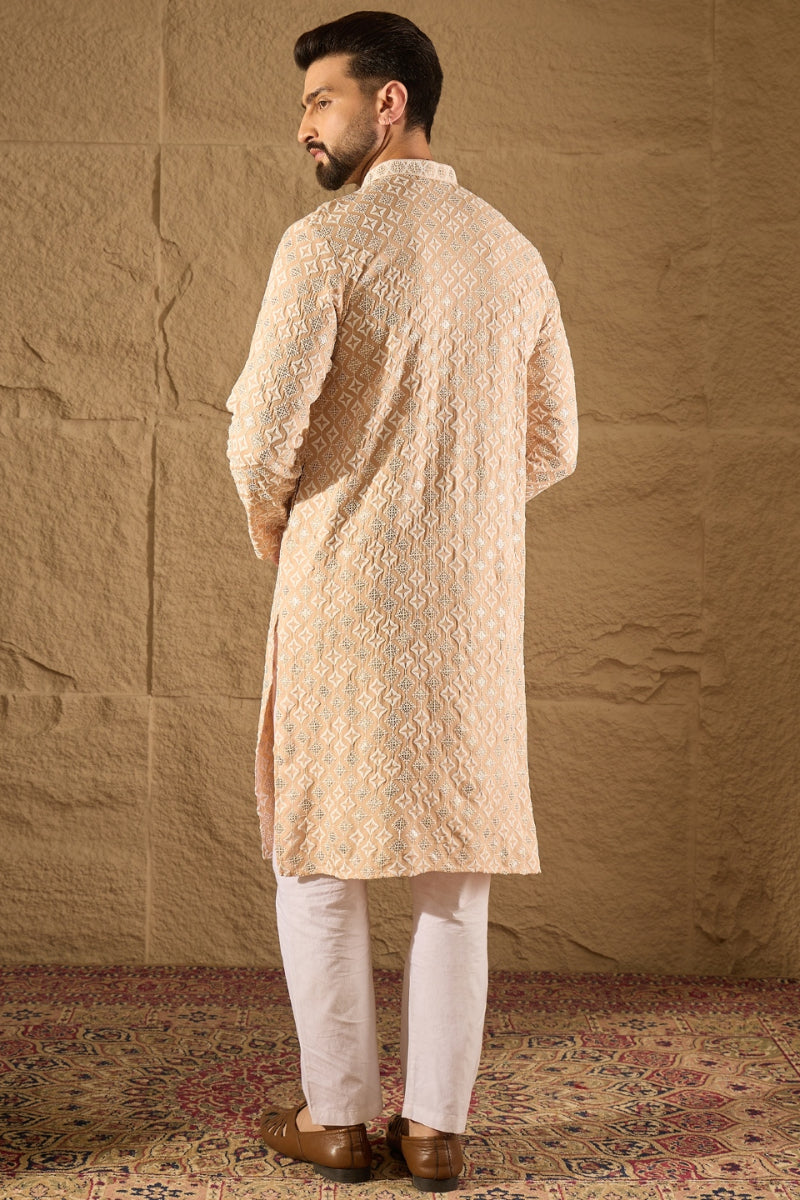 Beige Viscose Rayon Solid Embroidered Straight Kurta HOPMKU1235 | Desi