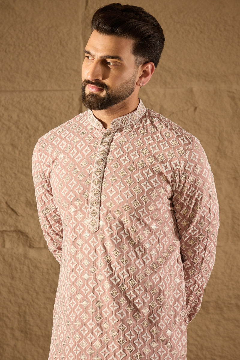 Pink Viscose Rayon Solid Embroidered Straight Kurta HOPMKU1236 | DesiQ