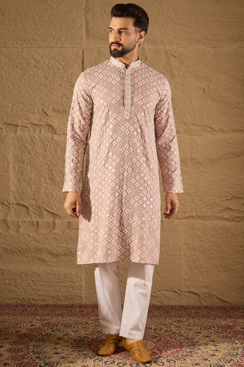 Pink Viscose Rayon Solid Embroidered Straight Kurta HOPMKU1236 | DesiQ