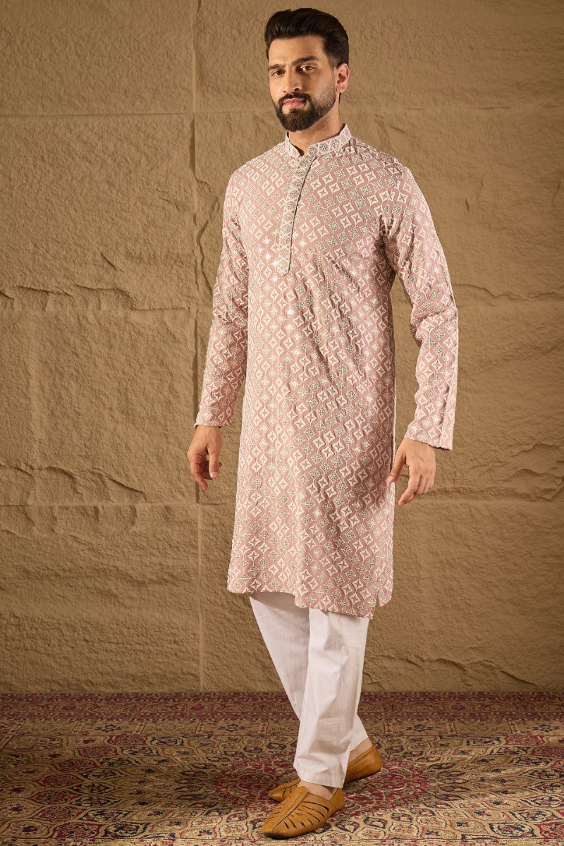 Pink Viscose Rayon Solid Embroidered Straight Kurta HOPMKU1236 | DesiQ