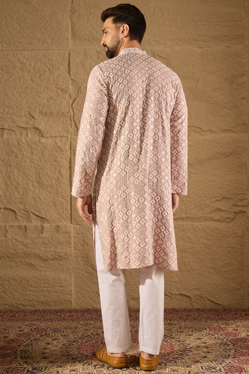 Pink Viscose Rayon Solid Embroidered Straight Kurta HOPMKU1236 | DesiQ
