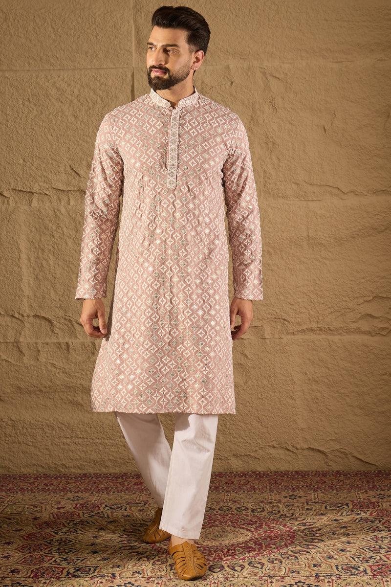 Pink Viscose Rayon Solid Embroidered Straight Kurta HOPMKU1236 | DesiQ