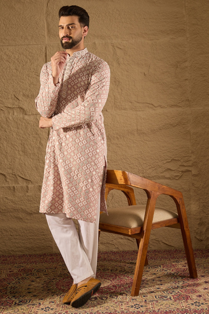 Pink Viscose Rayon Solid Embroidered Straight Kurta HOPMKU1236 | DesiQ