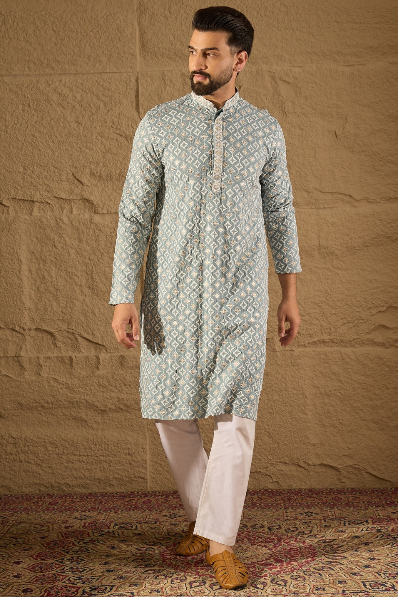Blue Viscose Rayon Solid Embroidered Straight Kurta HOPMKU1237 | DesiQ