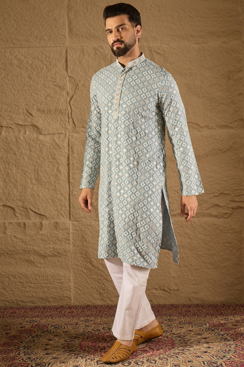 Blue Viscose Rayon Solid Embroidered Straight Kurta HOPMKU1237 | DesiQ