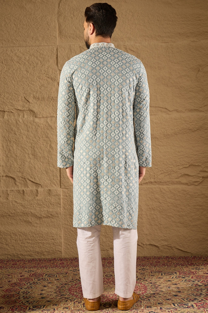 Blue Viscose Rayon Solid Embroidered Straight Kurta HOPMKU1237 | DesiQ