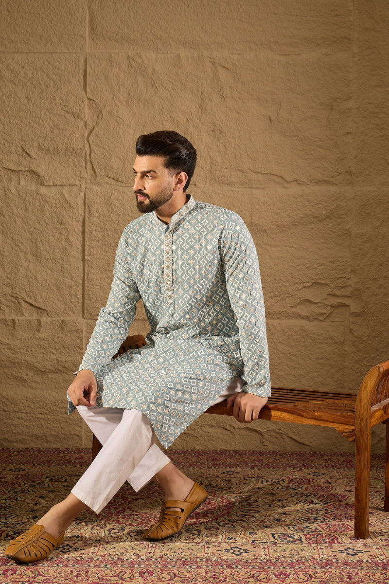Blue Viscose Rayon Solid Embroidered Straight Kurta HOPMKU1237 | DesiQ