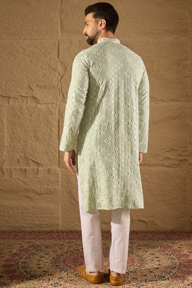 Green Viscose Rayon Solid Embroidered Straight Kurta HOPMKU1238 | Desi