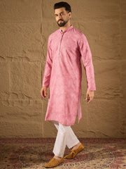 Ethnic Bay Men Pink Viscose Rayon Bandhani Embroidered Straight Kurta-MKU1245