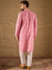 Ethnic Bay Men Pink Viscose Rayon Bandhani Embroidered Straight Kurta-MKU1245