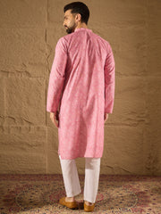 Ethnic Bay Men Pink Viscose Rayon Bandhani Embroidered Straight Kurta-MKU1245