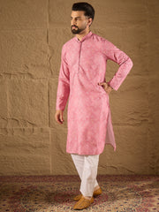 Ethnic Bay Men Pink Viscose Rayon Bandhani Embroidered Straight Kurta-MKU1245