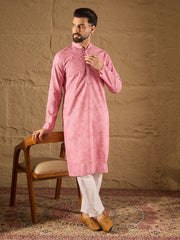 Ethnic Bay Men Pink Viscose Rayon Bandhani Embroidered Straight Kurta-MKU1245