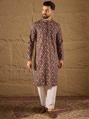 Ethnic Bay Men Brown Viscose Rayon Ethnic Motifs Embroidered Straight Kurta-MKU1248