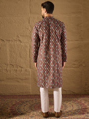Ethnic Bay Men Brown Viscose Rayon Ethnic Motifs Embroidered Straight Kurta-MKU1248