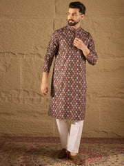 Ethnic Bay Men Brown Viscose Rayon Ethnic Motifs Embroidered Straight Kurta-MKU1248