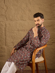 Ethnic Bay Men Brown Viscose Rayon Ethnic Motifs Embroidered Straight Kurta-MKU1248