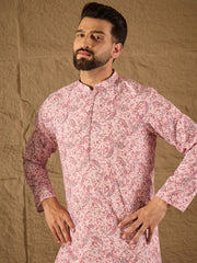 Ethnic Bay Men Pink Viscose Rayon Ethnic Motifs Embroidered Straight Kurta-MKU1249
