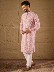 Ethnic Bay Men Pink Viscose Rayon Ethnic Motifs Embroidered Straight Kurta-MKU1249