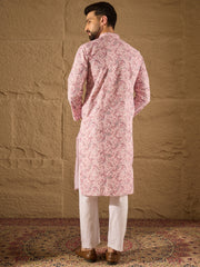 Ethnic Bay Men Pink Viscose Rayon Ethnic Motifs Embroidered Straight Kurta-MKU1249