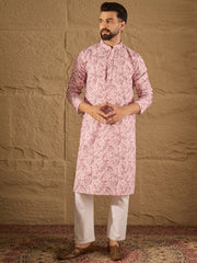 Ethnic Bay Men Pink Viscose Rayon Ethnic Motifs Embroidered Straight Kurta-MKU1249