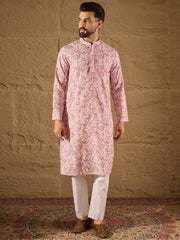 Ethnic Bay Men Pink Viscose Rayon Ethnic Motifs Embroidered Straight Kurta-MKU1249