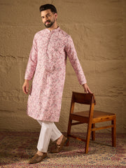 Ethnic Bay Men Pink Viscose Rayon Ethnic Motifs Embroidered Straight Kurta-MKU1249