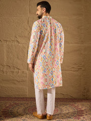 Ethnic Bay Men Multi Viscose Rayon Abstract Embroidered Straight Kurta-MKU1251