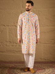 Ethnic Bay Men Multi Viscose Rayon Abstract Embroidered Straight Kurta-MKU1251