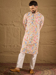 Ethnic Bay Men Multi Viscose Rayon Abstract Embroidered Straight Kurta-MKU1251