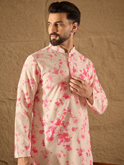 Ethnic Bay Men Peach Viscose Rayon Shibori Embroidered Straight Kurta-MKU1262