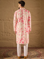 Ethnic Bay Men Peach Viscose Rayon Shibori Embroidered Straight Kurta-MKU1262