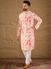 Ethnic Bay Men Peach Viscose Rayon Shibori Embroidered Straight Kurta-MKU1262