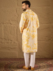Ethnic Bay Men Yellow Viscose Rayon Shibori Embroidered Straight Kurta-MKU1263