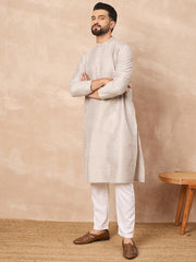 Ethnic Bay Men Grey Silk Geometric Printed Straight Kurta-MKU1272