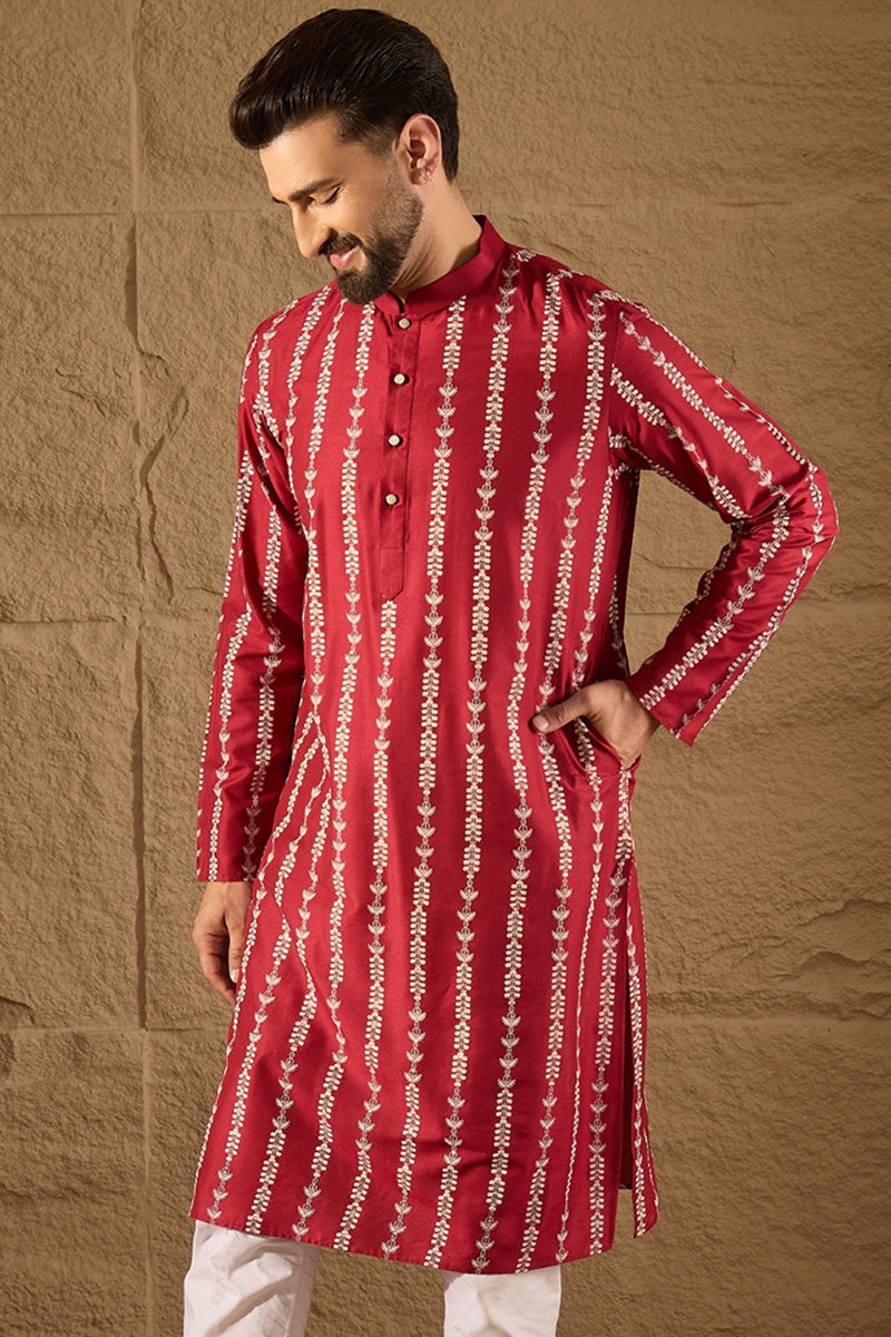 Maroon Viscose Rayon Ethnic Motifs Printed Straight Kurta MKU1278