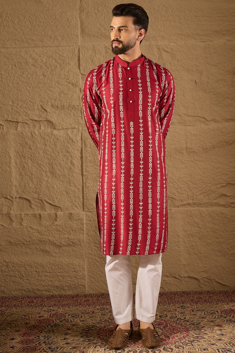 Maroon Viscose Rayon Ethnic Motifs Printed Straight Kurta HOPMKU1278 |
