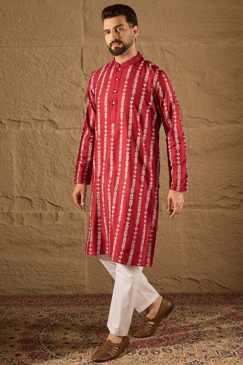 Maroon Viscose Rayon Ethnic Motifs Printed Straight Kurta HOPMKU1278 |